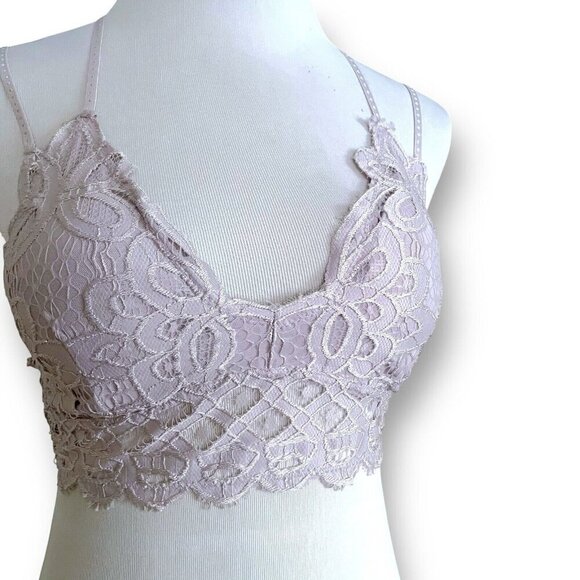 Altar'd State Lace Bralette Sz Small Taupe Stretch Strappy Longline Wireless Bra - Picture 5 of 8
